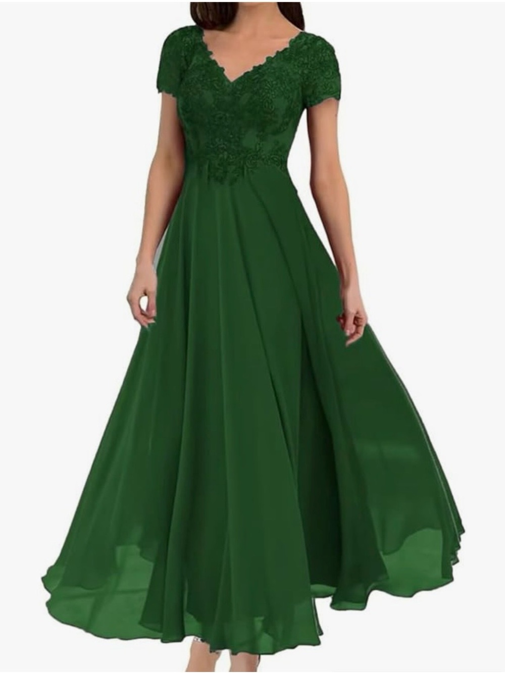 Emerald Green sequins and Lace Bodice Maxi Dress with Short Sleeves